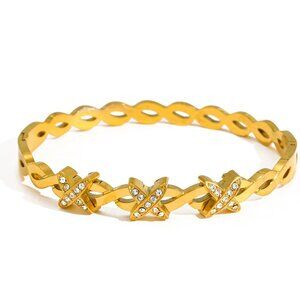18K Gold Plated Zircon X-Link Bracelet Bangle Waterproof, Tarnish Proof